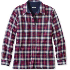 L.L. Bean Fleece Lined Cotton Flannel Plaid Long Sleeve Shirt Medium Petite NEW